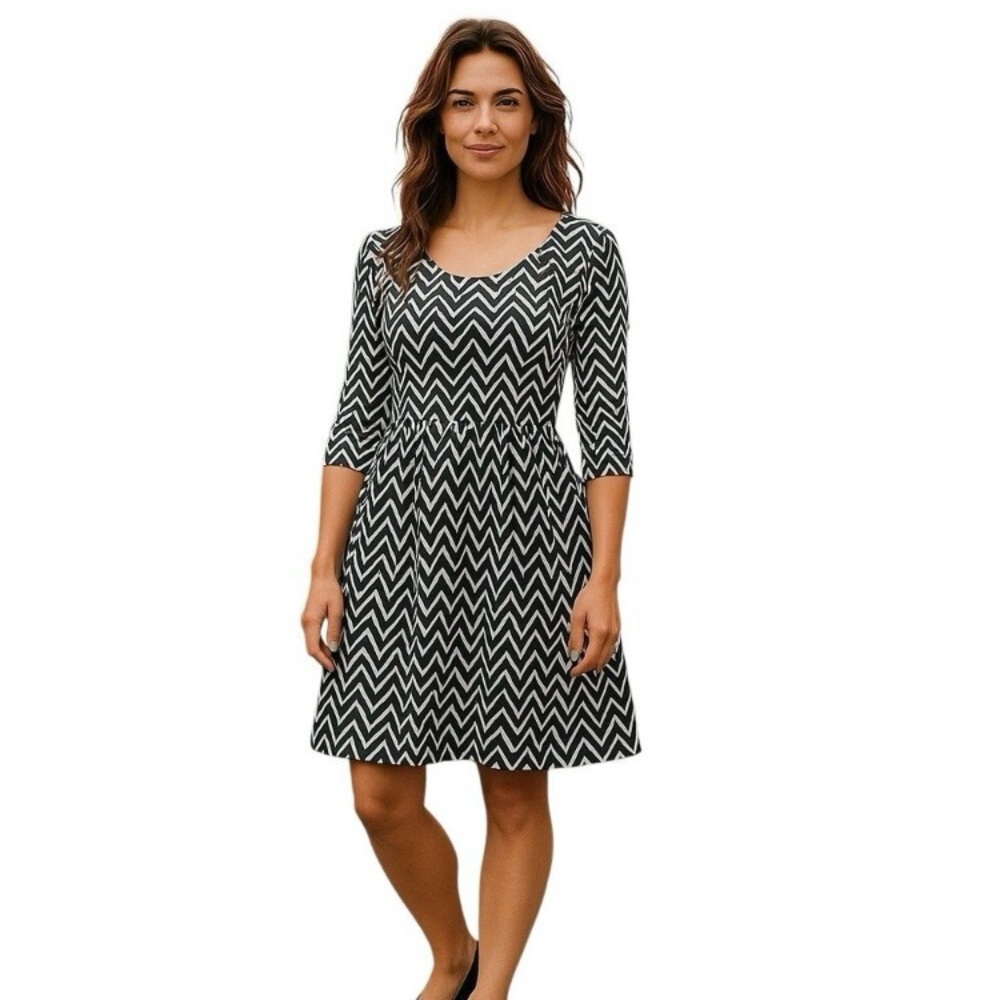 Chevron Patterned Black and White Dress